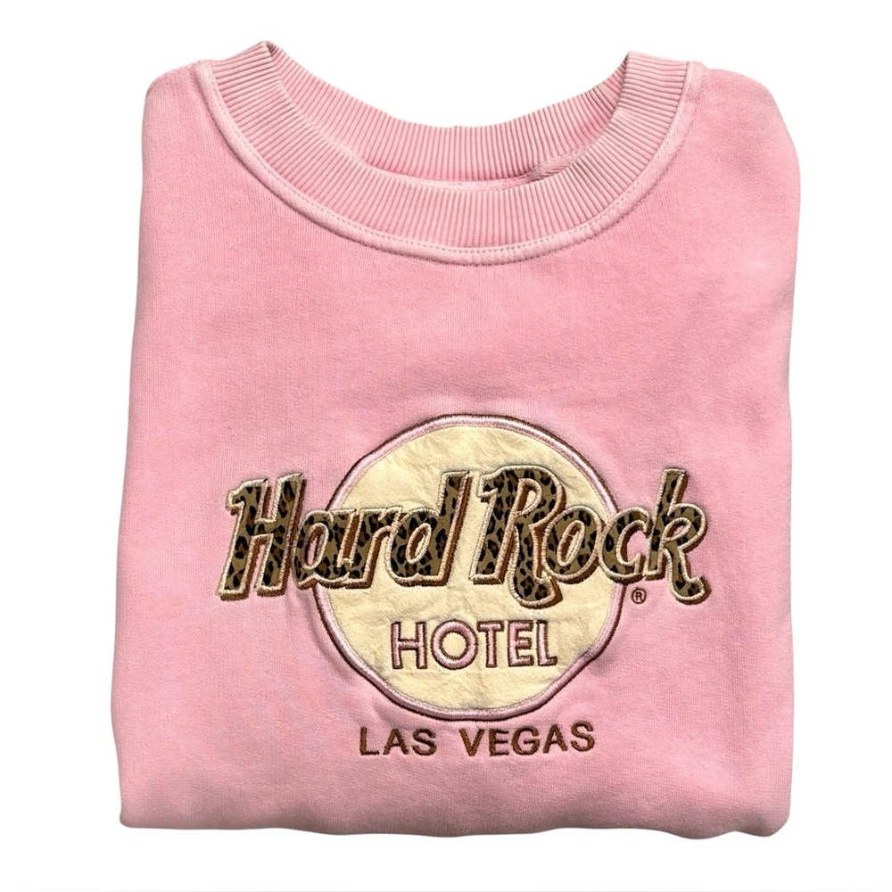 Vintage✨ | Hard Rock Hotel Las Vegas | Leopard Print Embroidered Pink Sweatshirt